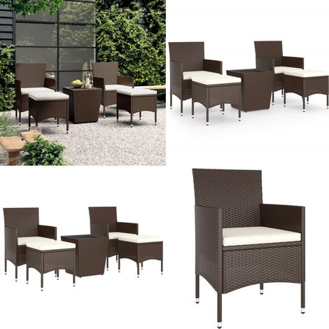Ensemble de bistro de jardin 5 pcs poly rotin et verre trempé - Ensemble Bistrot Jardin - Salon De Jardin - Meubles De Jardin - Table Et Chaises - Résine Tressée - Home & Living (1/5)