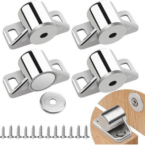 Silberner magnetischer Türverschluss, magnetischer Türstopper aus Zinklegierung, Saugnapf-Türstopper für Schränke, kollisionssicherer magnetischer Türschließer, Bodenstopper mit 4 Unterlegscheiben und (1/5)