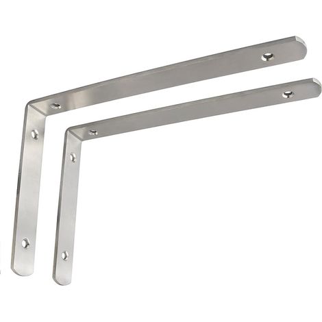 2 Pcs - Equerre Etagere - Support Mural - Acier Inoxydable - Forme L 90 Degrés - Pour Bibliothèque Salon Chambre - Brossé - 25x15cm