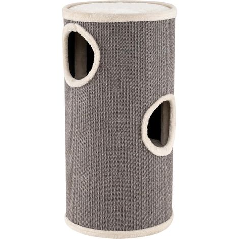 1 Tonneau à Gratter pour Chat, 3 Cachettes, Perchoir en Peluche, Griffoir en Sisal, Meuble Multi-Niveaux