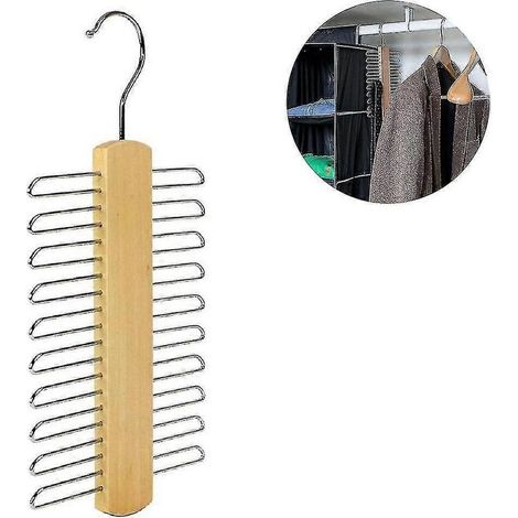Porte-cravates en bois (couleur bois), étendoir rotatif, cintre antidérapant, portant à vêtements en bois sans traces (1/5)