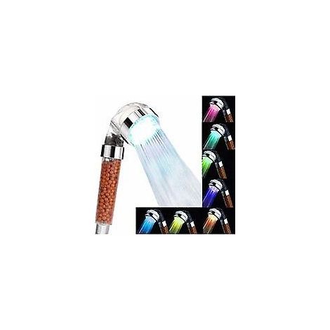 Pommeau de douche anticalcaire, pommeau de douche LED à économie d'eau avec 7 couleurs changeantes, douchette transparente avec filtre ionique et pierre pour une protection optimale. (1/5)
