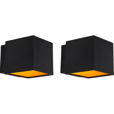 QAZQA 2er Set Design Wandleuchten schwarz / gold inkl. LED - Caja