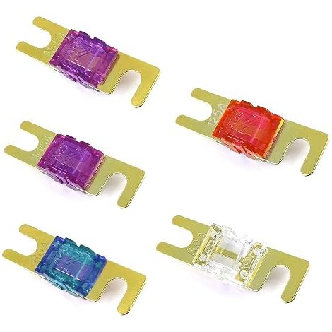 Lot de 10 mini fusibles ANL, fusibles à lames ANL, fusibles en ligne 32 V, assortiment plaqué cuivre pour systèmes audio-vidéo électroniques automobiles, camions, bateaux, bus (1/3)
