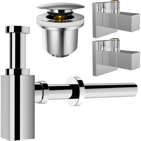 kör4u Design-Set Cube - Siphon mit Pop-Up Ablaufventil und zwei Eckventilen (1/5)