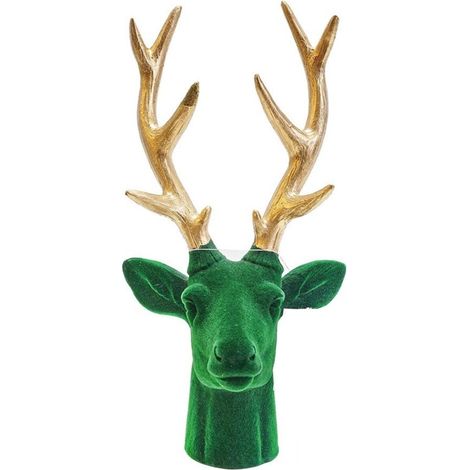 TrAdE Shop Traesio - Decorazione Natalizia A Testa Di Renna Floccata Verde Con Corna Dorate 12x10x25cm 638841 - (1/2)