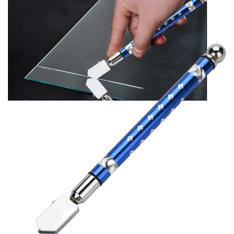 Coupe-verre portatif à molette avec poignée antidérapante pour la découpe de verre de 3 à 15 mm (bleu) (1/5)