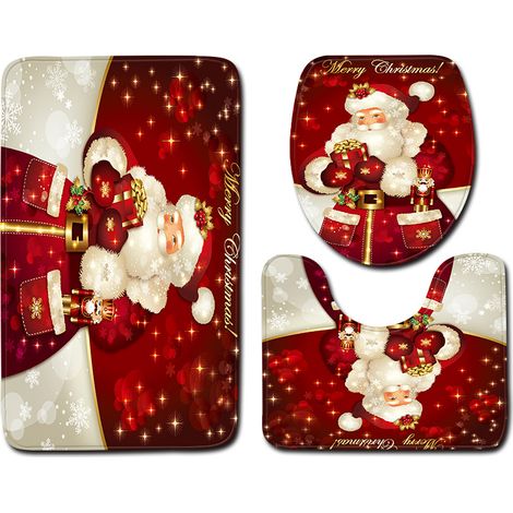Tappetino da bagno natalizio, tergivetro, set per WC, set da tre pezzi, tappetino antiscivolo, 50x80 cm, rosso