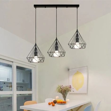U-Do Suspension Luminaire Industrielle E27 Lustre Industriel 3 Lampes Corde Ajustable Noir (1/4)