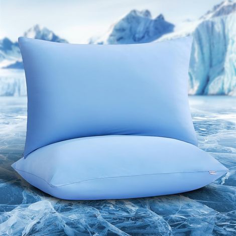 Lot de 2 Taies d'oreiller Rafraîchissantes Elastiques avec Refroidissement Arc-Chill Respirantes,Housses de Coussin Soyeuses avec Fermeture Eclair, 51 x 90 cm, Bleu (1/5)