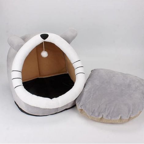 Lit pour Chat Tapis de Grotte Lavable pour Petit Chien en Peluche avec lit Amovible pour Chat et Maison (S-31x30x28cm,Jaune) (1/4)