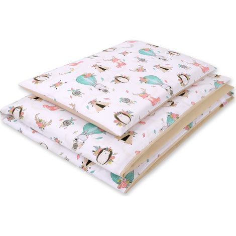 Ropa de cama infantil de algodón de dos piezas, doble cara, zorros beige/beige (1/3)