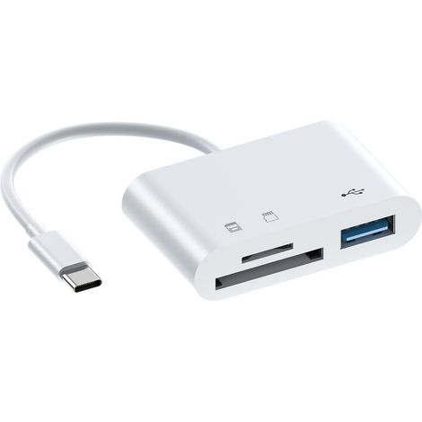 Lecteur De Cartes USB C - Lecteur SD Et Micro SD - Adaptateur Type C Avec Port USB 2.0 - Blanc