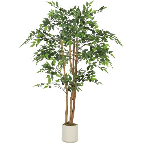 Banyan Artificiel Plante Intérieure avec Tronc en Bois Véritable et Pot Vert 150 cm -PANGIVO (1/5)
