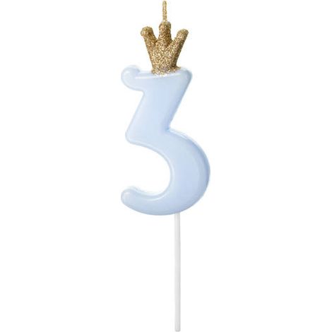Bougie d'anniversaire numéro 3 avec couronne, bleu clair (1/3)