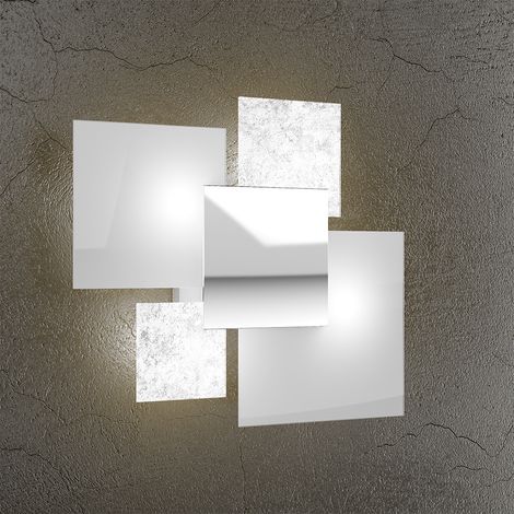 Applique Contemp Shadow Metallo Bianco Vetro Foglia Argento 4 Luci E27 46Cm (1/3)