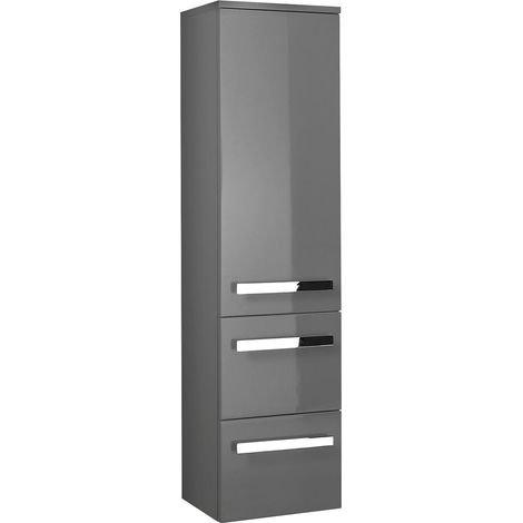 Badezimmer Midischrank FES-4005-66 in Hochglanz Lack Quarzgrau, Bogengriffe Chrom glänzend - B/H/T: 30/121/33cm (1/3)