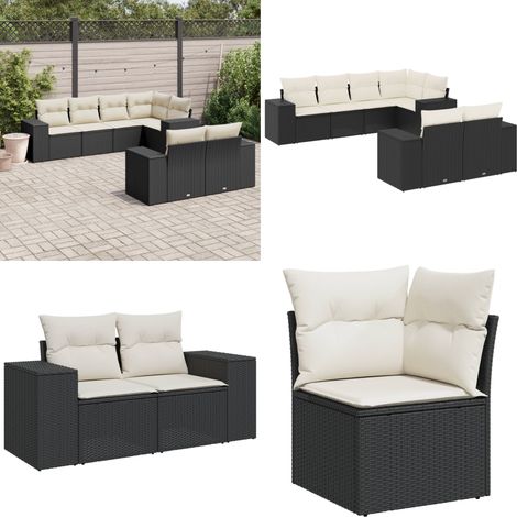 7-tlg. Garten-Sofagarnitur mit Kissen Schwarz Poly Rattan - Gartengeset - Outdoor Möbel - Gartenlounge - Rattan Sessel - Lounge Set - Home & Living (1/5)