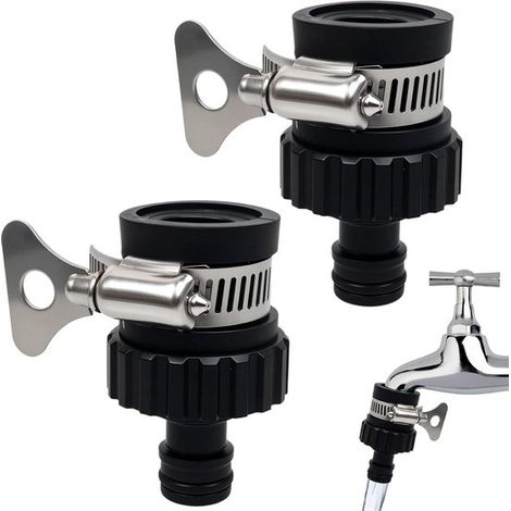 Lot de 2 raccords universels pour tuyau d'arrosage SnelShoppen, pour le jardin, la cuisine et le camping, raccord en acier inoxydable, réglables, pour une utilisation intérieure et extérieure (1/5)