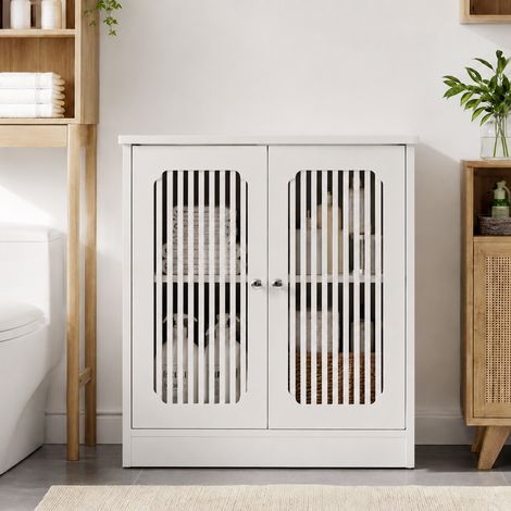 Mobile sottolavabo senza lavabo 60x30x60 cm mobiletto da bagno a terra con doppia anta a persiana in legno mdf - bianco (1/5)