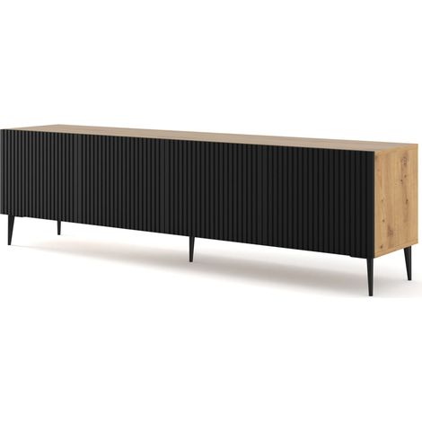 TV-Möbel Philaé mit 4 Türen, Holzoptik und Schwarz, 200cm