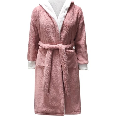 Peignoir De Bain - Velours Coton - Avec Capuche - Pour Femme - Rose Or - Taille Unique (1/5)