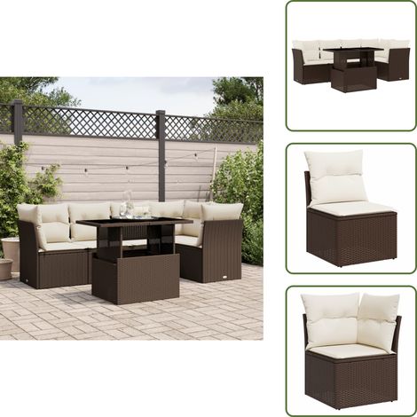6-tlg. Garten-Sofagarnitur mit Kissen Braun Poly Rattan - Gartensorte - Gartenmöbelset - PE-Rattan Möbel - Outdoor Sofa - Lounge Set