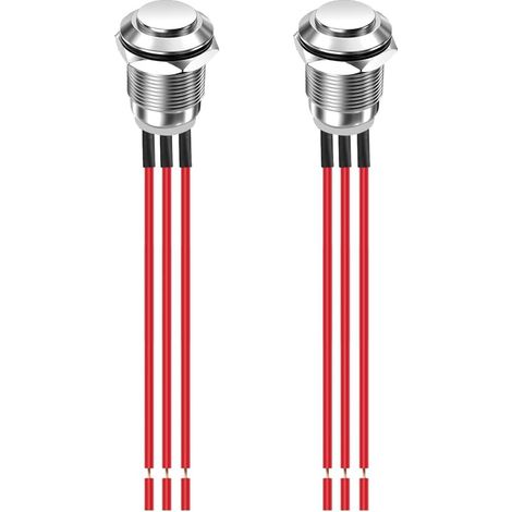 Lot de 2 Bouton-poussoir, Métal, Étanche IP65, Verrouillage, 12mm, 3 Broches, NO/NC, 1A, 12V-250V, Tableau