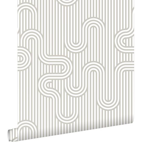 papier peint lignes graphiques gris et blanc - ESTAhome (1/5)