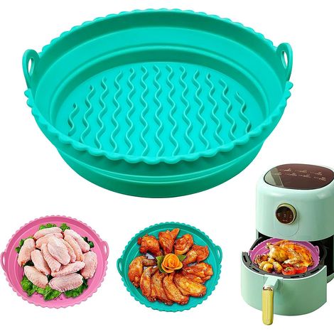 Air Fryer Accessoires, Air Fryer Liner Silicone, 2 Pièces Vert + Rose Air Fryer Silicone pot Réutilisable Postuler à pour Airfryer MicroOndes le Moule à Gâteau le Cuiseur Vapeur (1/4)