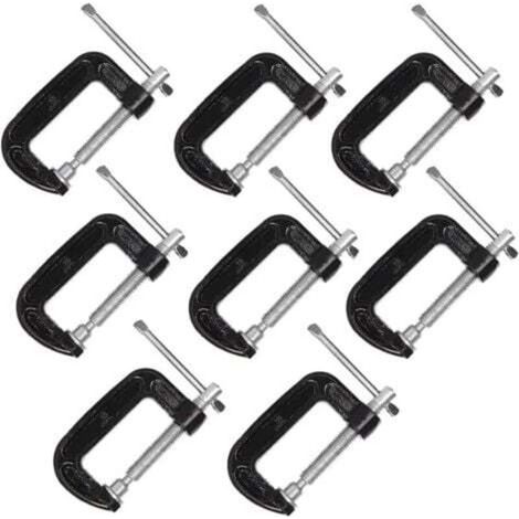 Set of 8 heavy-duty steel 5.1 cm C-clamps for woodworking, welding and construction