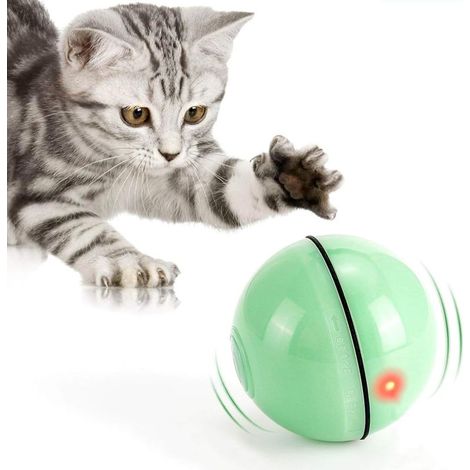 Katzenspielzeug, Spielball mit LED-Beleuchtung, 360°-Drehfunktion und USB-Ladefunktion. Interaktives Spielzeug für Katzen, Haustiere, Hunde und Kätzchen (grün). (1/5)