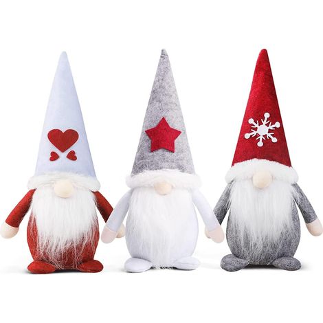 3 Pièces Nain de Noël Suédois, Adorables Poupées de Père Noël Faites à Main Figurines D'elfes Nains Gonks Assis sans Visage pour Cheminées Décor de Fête de Noël de Vacances (28cm x 12cm) (1/5)