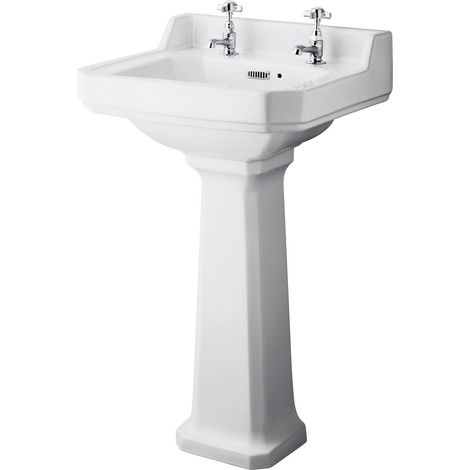 Hudson Reed Richmond Basin with Full Pedestal 500mm Wide - 2 Tap Hole