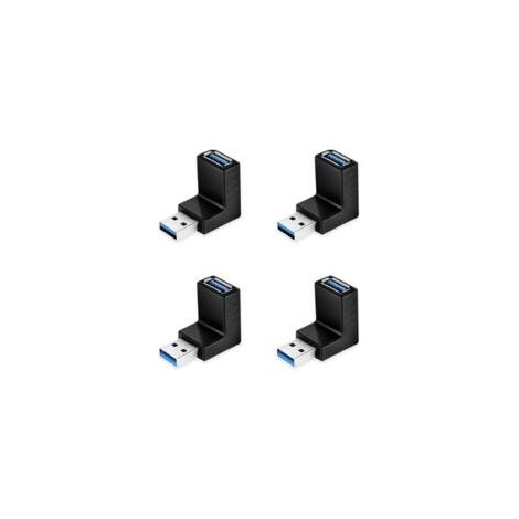 Adaptador USB angular de 4 piezas de 90° hacia arriba/abajo, adaptador USB 3.0 de 5 Gbps macho a hembra tipo L para PC/portátil, negro, MULTI-WAY - RAPANDA - Crezuo