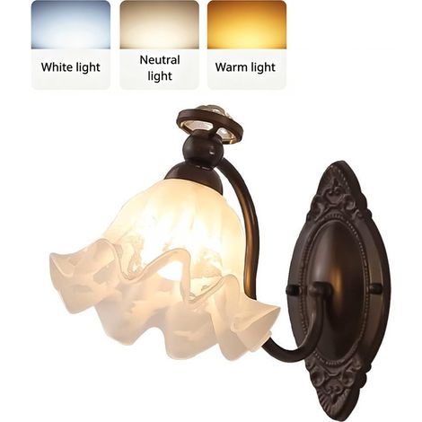 LOLLANDA Lampe Murale Rétro Française en Verre Ondulé, Base E27 avec 3 Modes d’Éclairage, Style Campagnard pour Cuisine Escalier Chambre (1/5)