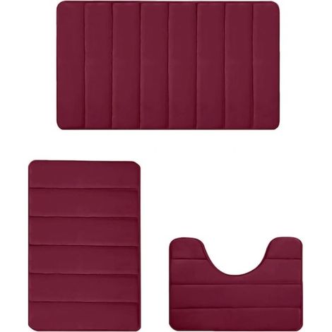 3er-Set Fokelyi Badematten, Memory-Schaum, rutschfest, rot, 40 x 60 cm, 40 x 50 cm, 38 x 42 cm (1/5)