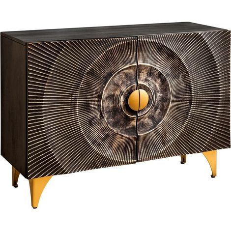 Buffet SOLARIS 100 cm aus massivem schwarzen Mangoholz – 2 Türen – Goldene Füße und Details (1/5)