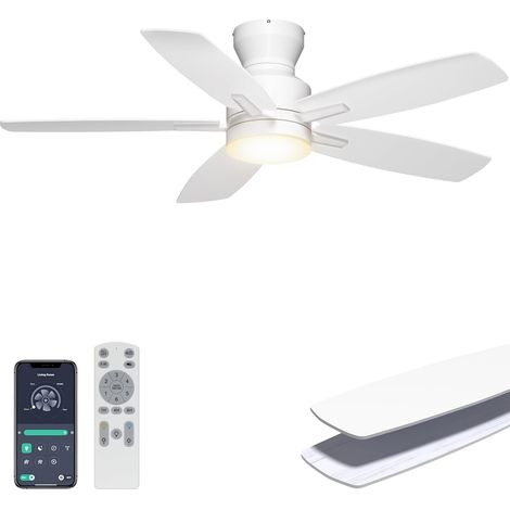 106 cm Ventilateur de plafond avec éclairage, silencieux, télécommande et contrôle via application, éclairage réglable, ventilateur de plafond moderne réversible, blanc (1/5)