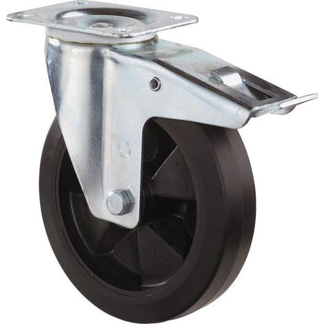 BS Rollen Roulette pivotante avec frein total et platine à visser Caoutchouc plein 100 mm 140 kg L420.B60.100 (1/3)