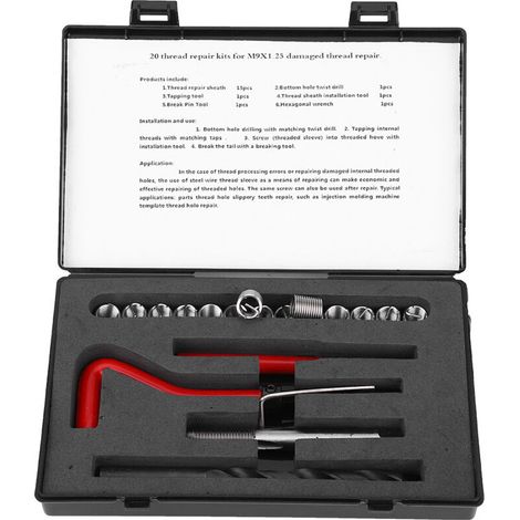 20 Pièces Inserts Filetés M9x1.25 pour Réparation de Filetage Femelle, Kit d'Accessoires (1/5)