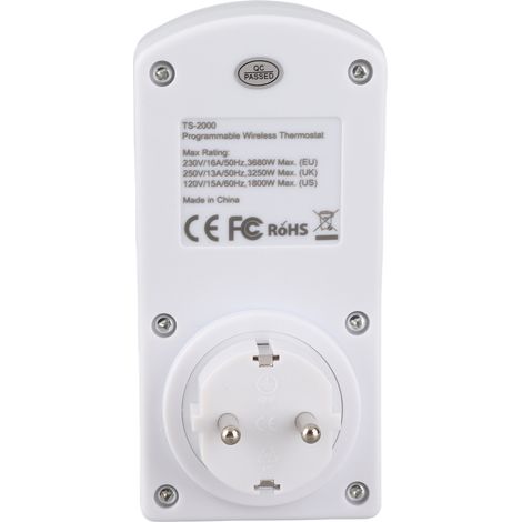 Thermostat intelligent programmable sans fil avec télécommande et prise – régulateur de température pour chauffage et climatisation – 220–240 V CA, 16 A, prise UE (1/5)