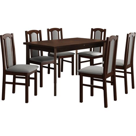 Salle à manger complète Victorville 313, Noix, 78x80x140cm, Diamètre: 0, Nombre de chaises: 6, Style: Contemporary