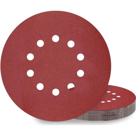 Disques de Ponçage 225 mm 10 Pièces Grain P180 10 Trous Disques Abrasifs 225 mm Ronds Papier Abrasif for Ponceuse