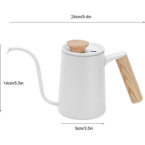 Kaffeemaschine für den Hausgebrauch aus Edelstahl (304) mit 650 ml Fassungsvermögen, langem Ausguss, Kaffeezubehör, weiß (1/5)