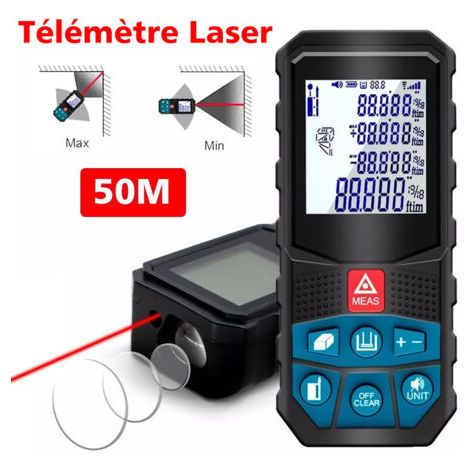 Télémètres laser 50m, Ultrixe, Ecart 2mm, 20 Données, mesure de la Distance, écran LCD, étanche Ip54,Piles non incluses (1/5)