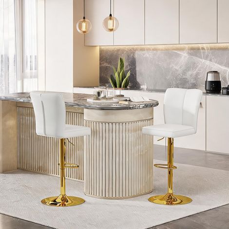 Tabouret de bar réglable blanc et or 2 pièces rotation 360° (1/5)