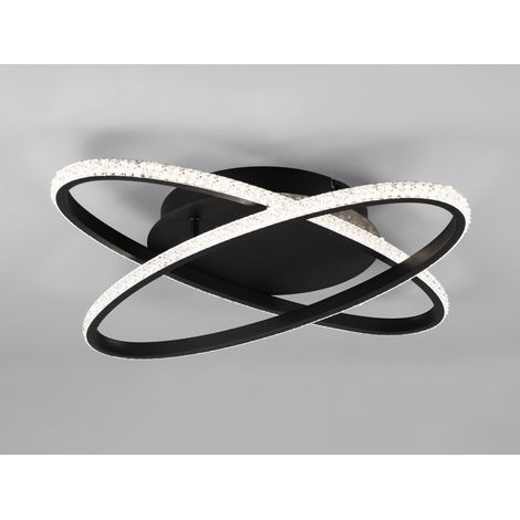 LED Deckenleuchte LANE dimmbar, Kristall Ringe oval schwenkbar Schwarz, Ø 58cm (1/5)