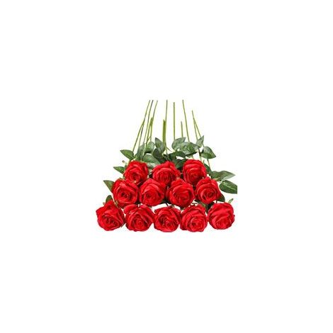 Rose artificiali, set da 12, fiori decorativi in seta con un unico stelo di 50 cm (19,68 pollici), realistici, per decorare giardini, feste, hotel e matrimoni. Decorazione floreale di Crezuo.
