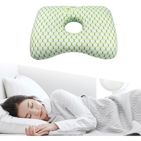 Coussin pour trou d'oreille avec découpe de 9 cm, support en polyester doux et respirant, pour les personnes dormant sur le côté, les piercings et le soulagement des douleurs d'oreille, blanc 48 x 32 (1/5)